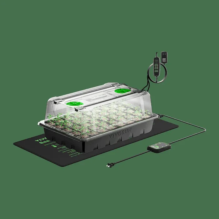 1-Pack 40-Cell Seed Starter Trays with 1 Set of LED Lights and 10″x20.75″ Seedling Heat Mat
