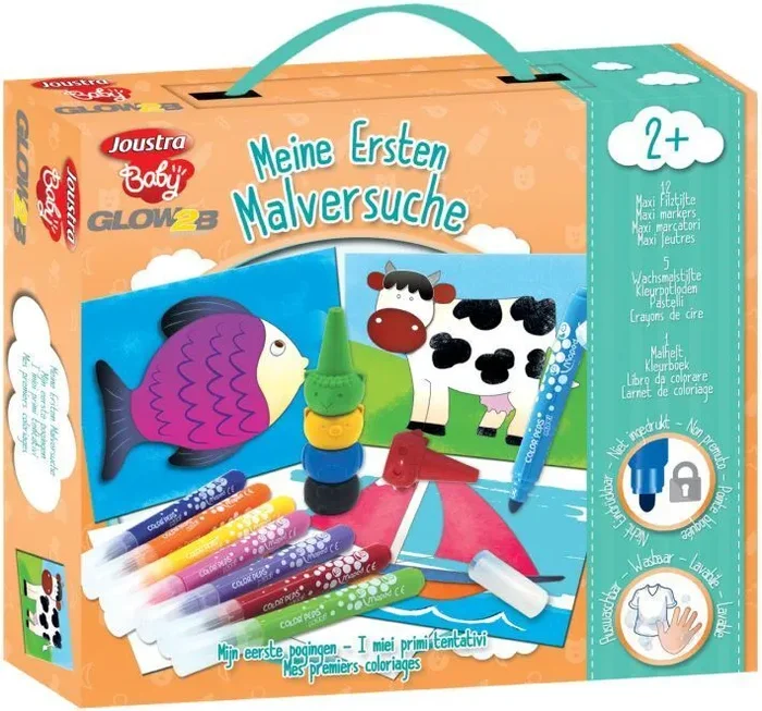 Bastelset-Malset, 12 Filzstifte, 5 Wachsmalkreiden, 1 Malblock mit Malvorlagen