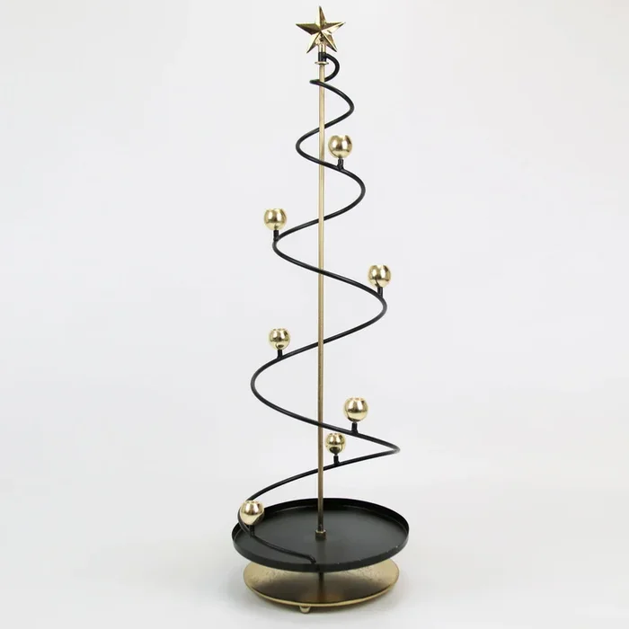 Baum für Spitzkerzen, gold/schwarz, Metall, D30xH90 cm