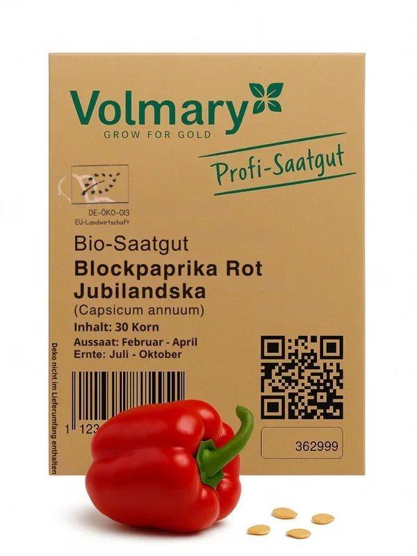 Blockpaprika Rot Jubilandska, Bio-Samen, süß-aromatisch, ertragreich, kompakter Wuchs