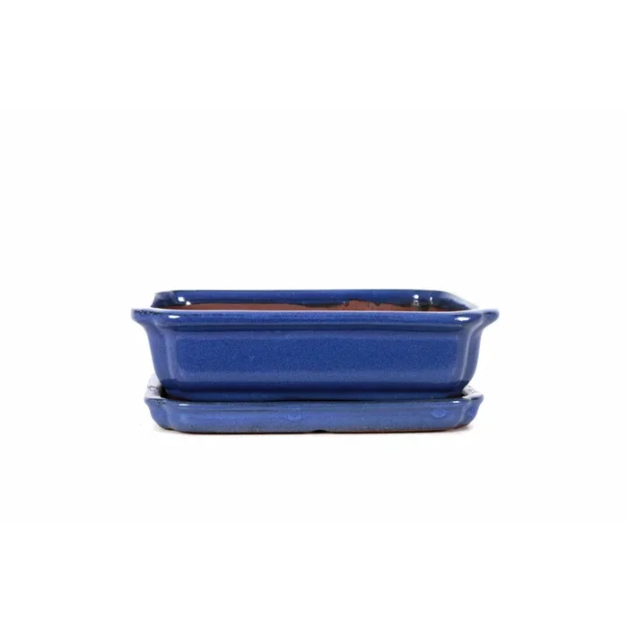 Bonsaischale mit Untersetzer 21x16x6 cm glasiert eckig Farbe: blau