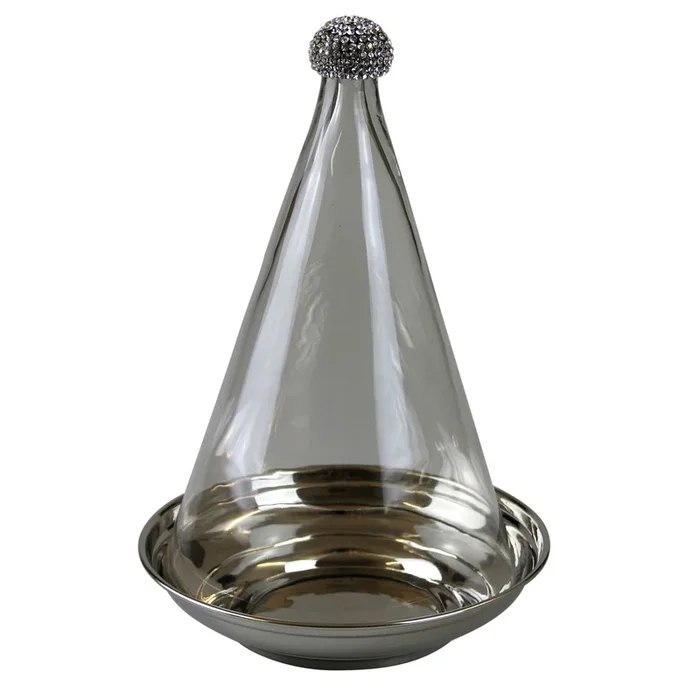 Deko Platte mit Haube, Edelstahl, Glas, in Gold, Höhe 37 cm, Ø 24 cm