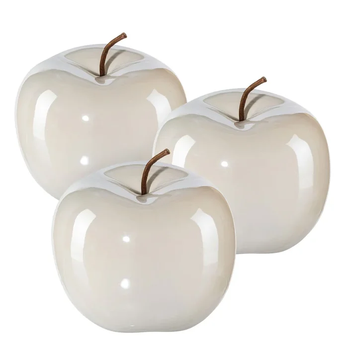 Dekoapfel PEARL, 3er-Set, Keramik, Weiß, 12 x 9,5 cm