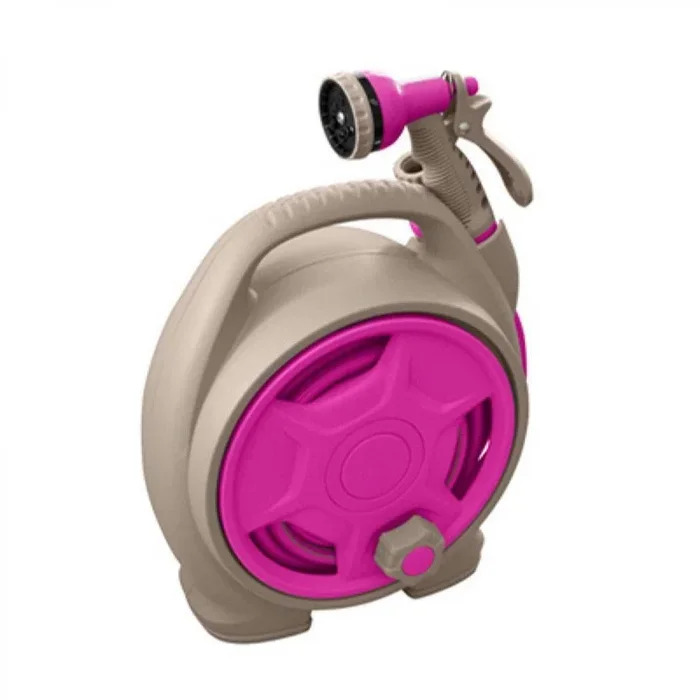 Jardibric – Tragbare Mini-Haspel mit 10M – Himbeere und Taupe – 10mm