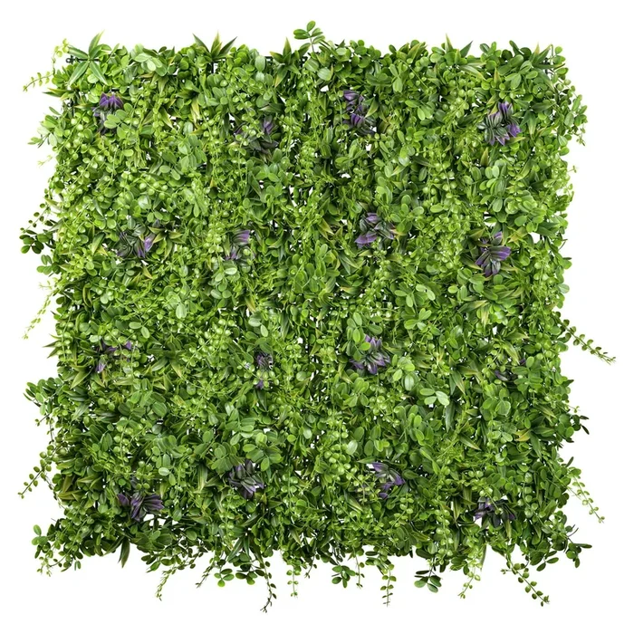 Künstliche Premium Blättermatte mit lila Blüten, ca. 100 x 100 cm
