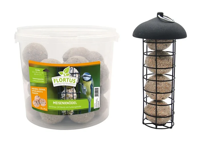 Meisenknödel im Eimer mit Futterspender (30 Stück)