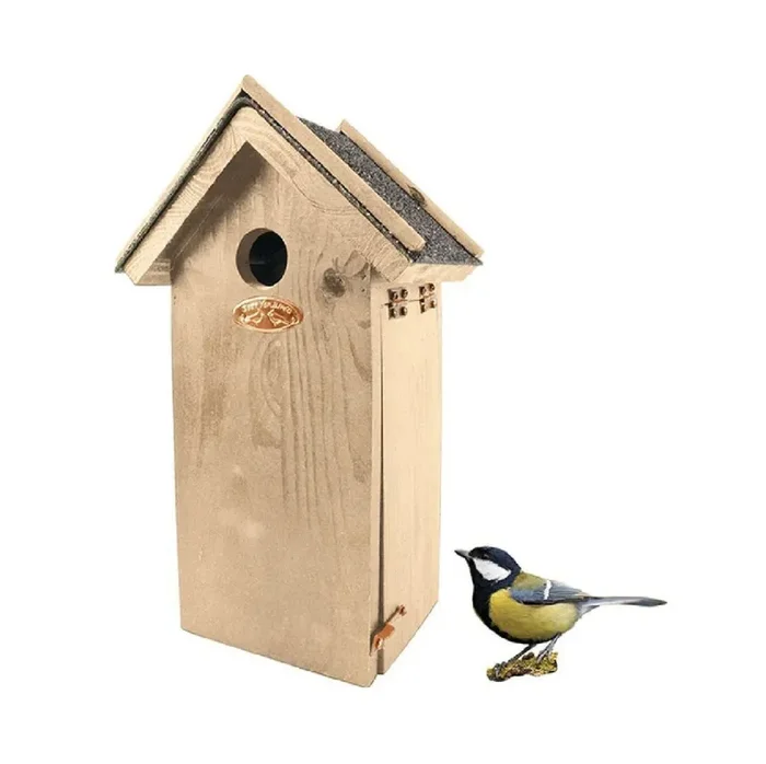 Nistkasten mit Bitumendach – Kohlmeisen (Vogelhaus auf Kiefernholz)