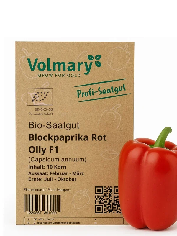 Paprika Olly, F1, Roter, blockiger, Bio-Samen, süßes Aroma, sehr wüchsig, schnelle Durchfärbung