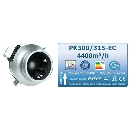 Prima Klima Rohrventilator Blueline PK300/315-EC – 4400 m3/Std, EC Motor