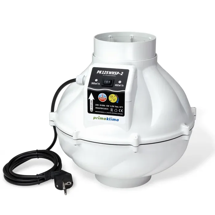 Prima Klima Rohrventilator Whisperblower 125 mm – 360/460 m3/Std, 2-Gang