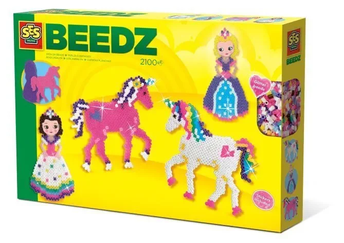 SES, Bügelperlen Set Beedz, Einhörner und Prinzessin, 2100 Perlen