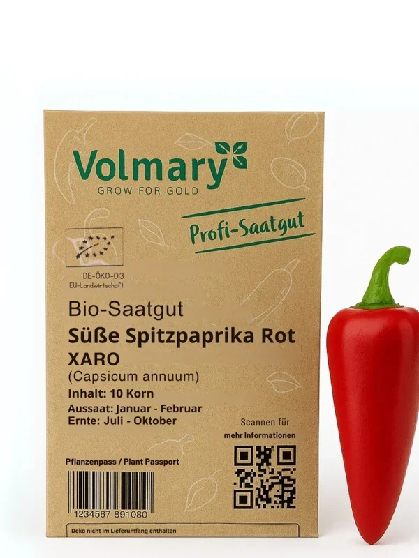 Süße Spitzparika Rot Xaro, Bio-Samen, leuchtendrot, aromatisch und knackig, ideal für Kübel