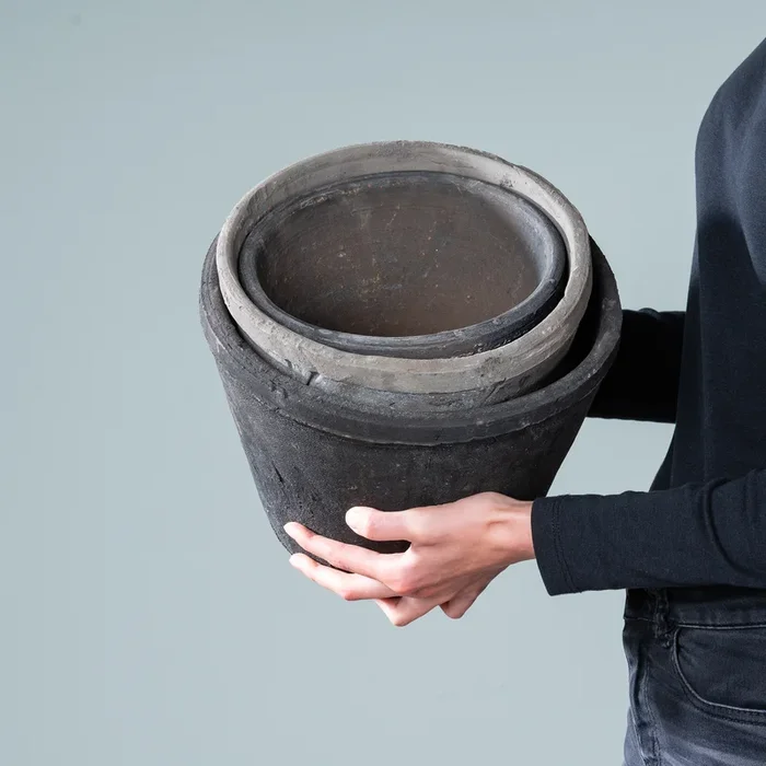 Terrakotta Übertopf Grau 3-er Set